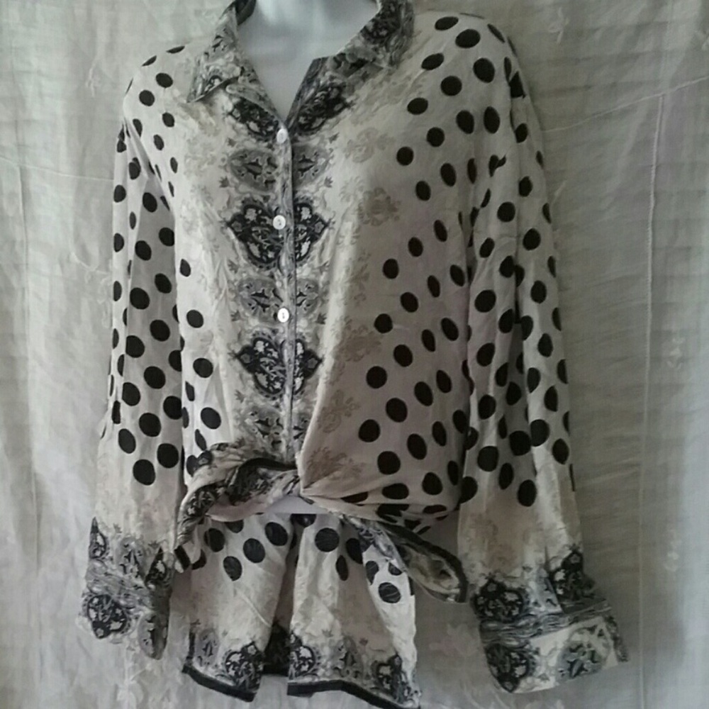 Women’s Silk Polka Dot Tie-Front Blouse -12